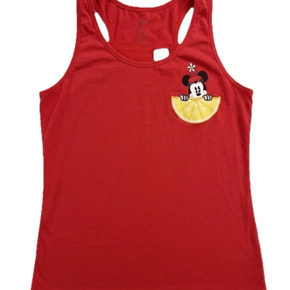 Disney Minnie Mouse Lemon Pocket Tank Top Red Racerback Size Medium Preowned